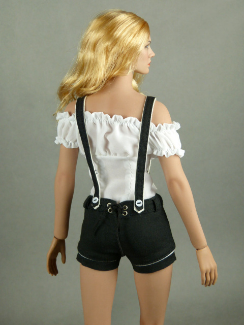 Flirty Girl 1/6 Scale Female White Blouse & Black Shorts Lederhosen Uniform Set